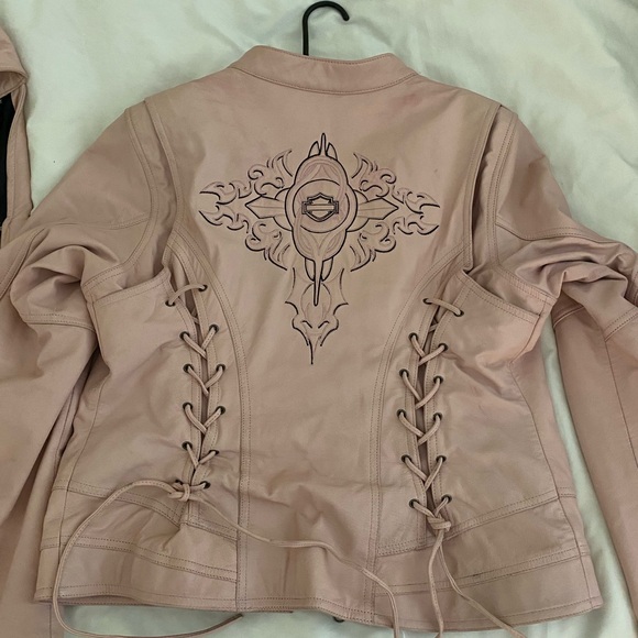 Harley-Davidson Pink Leather Jacket with Lace-Up Design - Picture 1 of 4